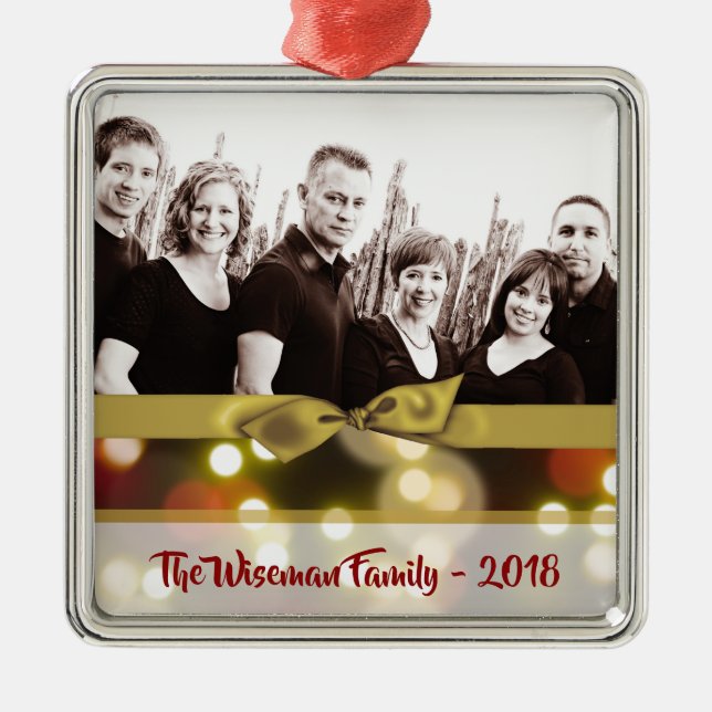 Personalized Christmas Gold Bokeh PHOTO Ornament (Front)