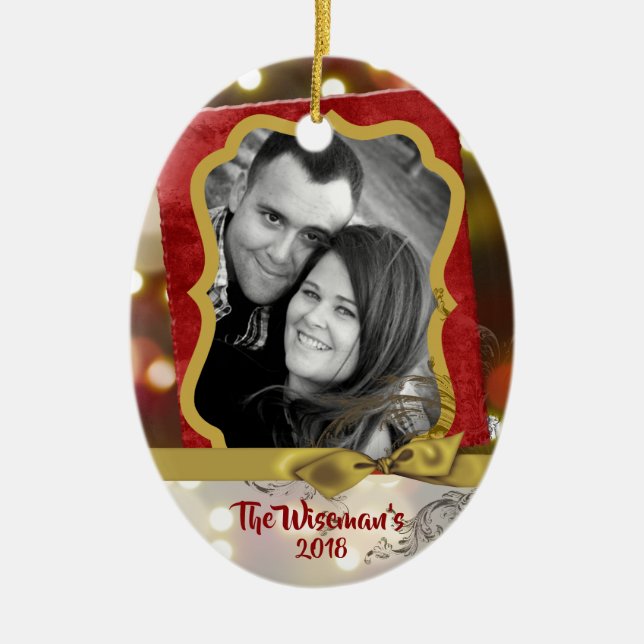 Personalized Christmas Gold Bokeh PHOTO Ornament (Front)