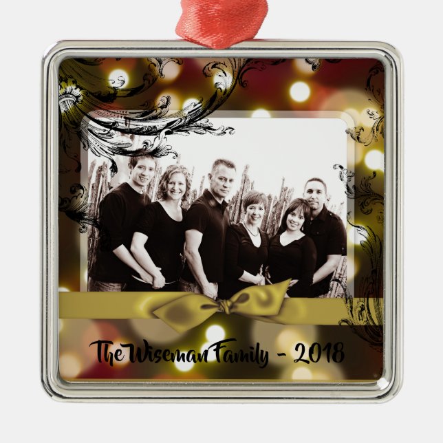 Personalized Christmas Gold Bokeh PHOTO Ornament (Front)