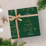 Personalized Christmas Gold Calligraphy Name Green Wrapping Paper<br><div class="desc">Complete your Christmas gifts with a personalised elegant Christmas wrapping paper. This luxurious emerald green and gold Holiday Gift Wrapping Paper includes gold effect calligraphy Christmas Tree design,  gold glitter with modern script font with a space for your family name.</div>