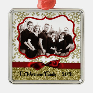 Personalized Christmas Gold Snowfla PHOTO Ornament