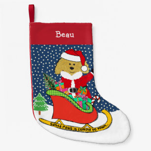 Personalized Christmas GoldenDoodle Santa Sleigh Small Christmas Stocking
