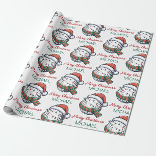 Personalized Christmas Golf Ball  With Santa Hat   Wrapping Paper