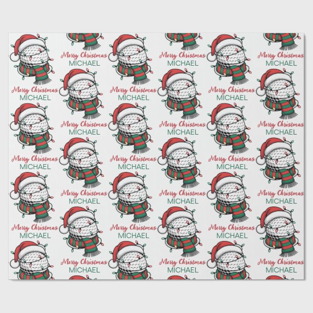 Personalized Christmas Golf Ball  With Santa Hat Wrapping Paper (Flat)