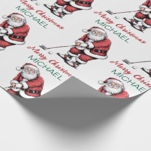 Personalized Christmas Golf Golfer Santa Claus Wrapping Paper