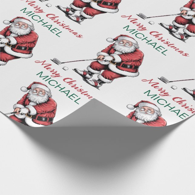 Personalized Christmas Golf Golfer Santa Claus  Wrapping Paper (Corner)