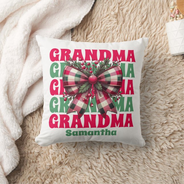 Personalized Christmas Grandma Coquette Bow  Throw Pillow (Blanket)