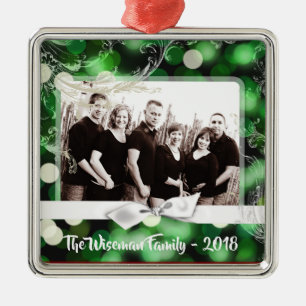 Personalized Christmas Green Bokeh PHOTO Ornament