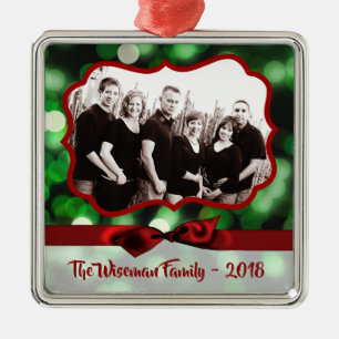 Personalized Christmas Green Bokeh PHOTO Ornament