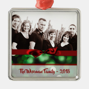 Personalized Christmas Green Bokeh PHOTO Ornament