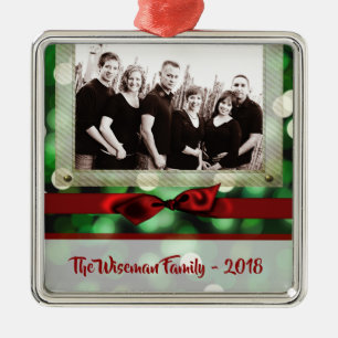 Personalized Christmas Green Bokeh PHOTO Ornament