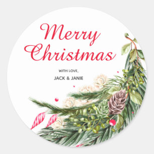 Personalized Christmas Greenery Classic Round Sticker