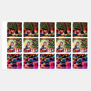 Personalized Christmas Greeting Kitten Stickers.
