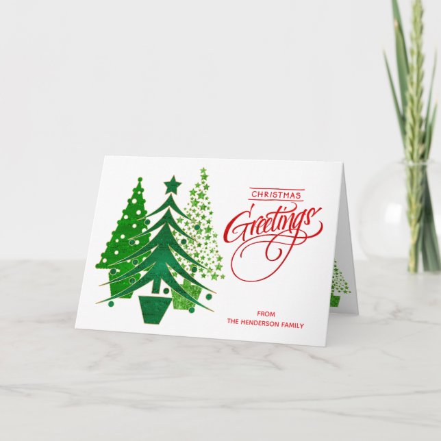Personalized Christmas Greetings Card with Trees (Front)