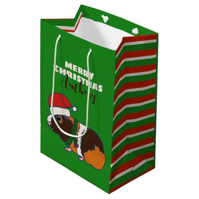 Personalized Christmas Guinea Pig Medium Gift Bag (Front Angled)