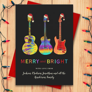 Personalized Christmas Guitar Merry and Bright  Holiday Card