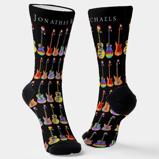 Personalized Christmas Guitars Music Holiday Socks (Angled)