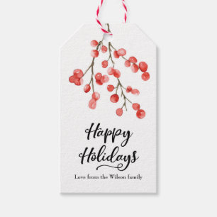 Personalized Christmas Happy Holidays Berry Tags