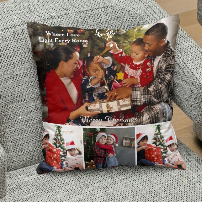 Personalized Christmas Holiday Family Photo Gift Throw Pillow (Creator Uploaded)
