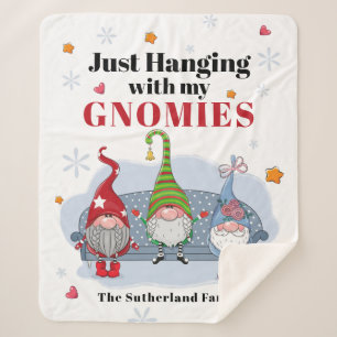 Personalized Christmas Holiday Gnomes Family Sherpa Blanket