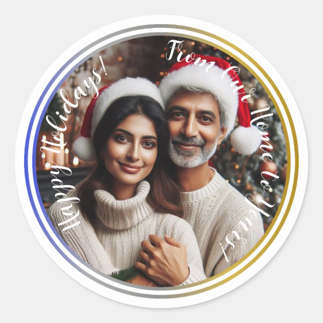 Personalized Christmas Holiday Photo Classic Round Sticker (Front)