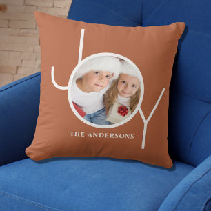 Personalized Christmas Holiday Terracotta Photo Throw Pillow