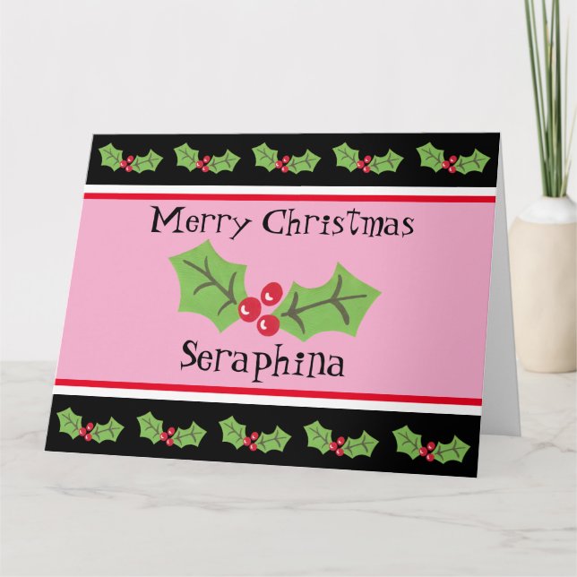Personalized Christmas Holly & Berries Card (Front)