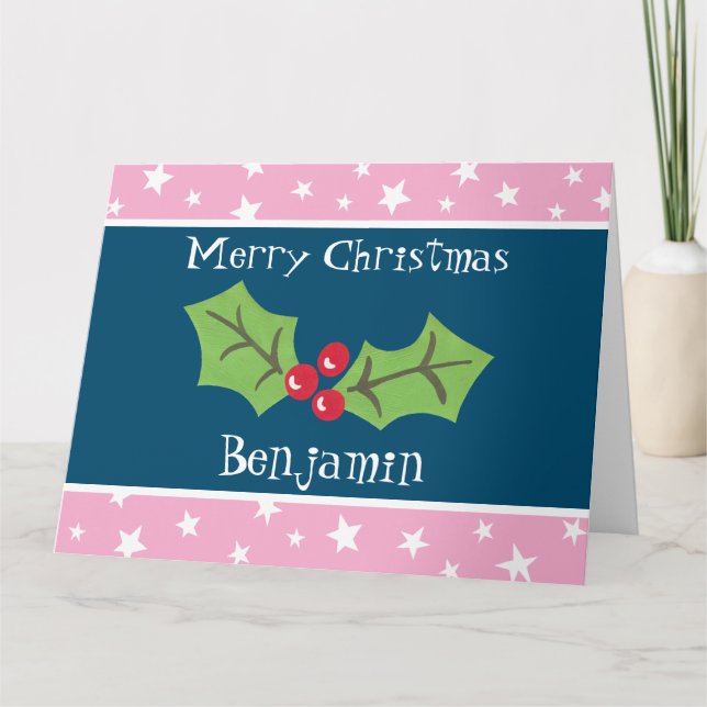 Personalized Christmas Holly & Berries Card (Front)