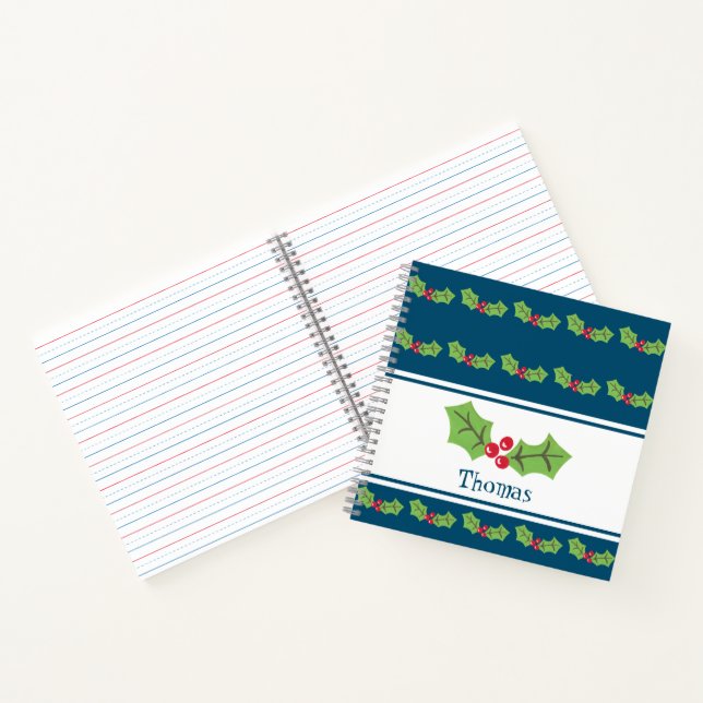 Personalized Christmas Holly & Berries Notebook (Inside)