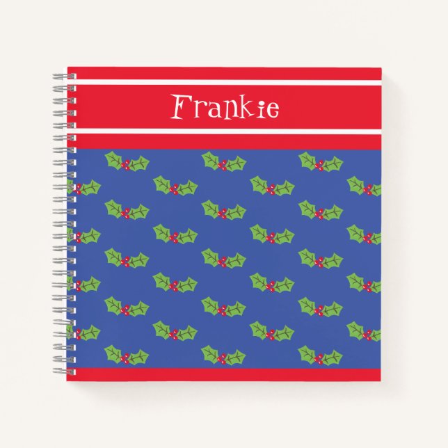 Personalized Christmas Holly & Berries Notebook (Front)