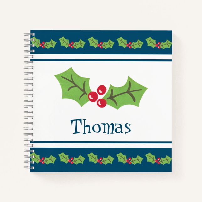 Personalized Christmas Holly & Berries Notebook (Front)