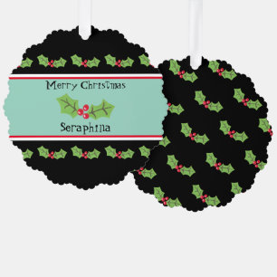 Personalized Christmas Holly & Berries Ornament Card
