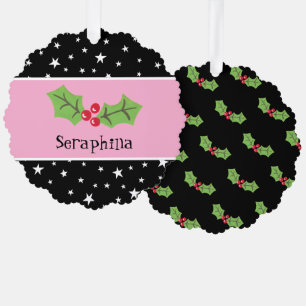 Personalized Christmas Holly & Berries Ornament Card