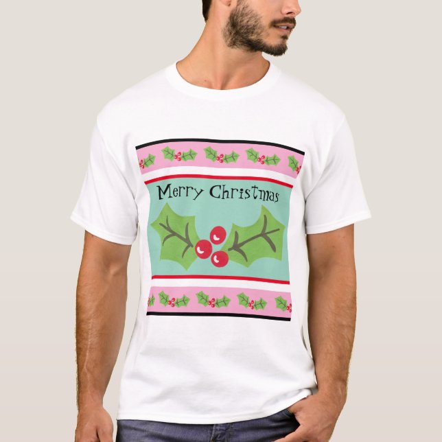 Personalized Christmas Holly & Berries T-Shirt (Front)