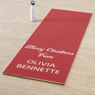 Personalized Christmas Holly Red Candy Cane White Yoga Mat