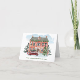 Personalized Christmas Home and Vintage Car Holiday Card