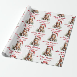 Personalized Christmas horse in Santa hat Wrapping Paper