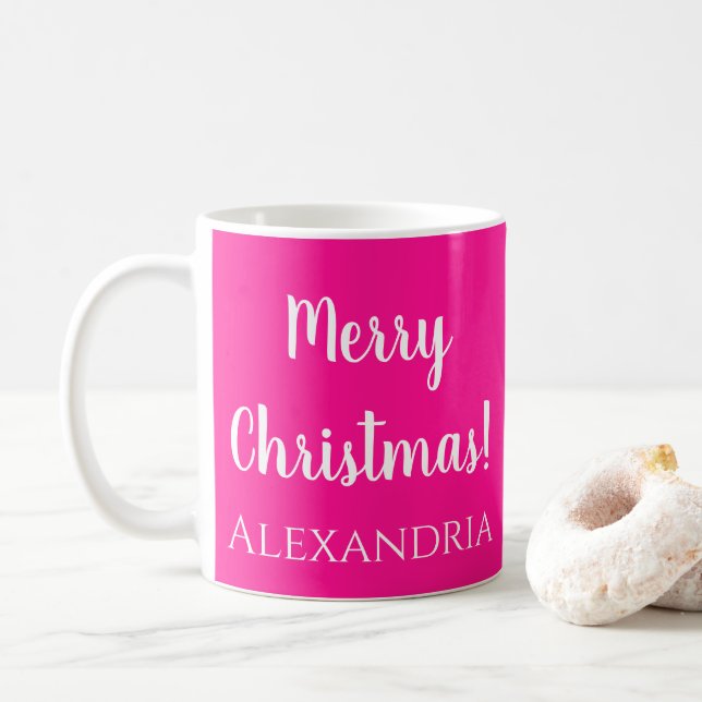 Personalized Christmas Hot Pink Coffee Mug (With Donut)