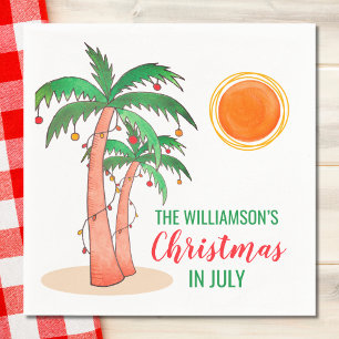 Personalized Christmas in July Palm Trees  Napkin