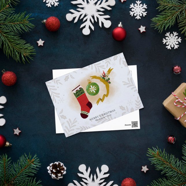 Personalized Christmas Joy Holiday Stocking Postcard (Creator Uploaded)