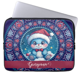 Personalized Christmas Kawaii Bear Dot Mandala Laptop Sleeve