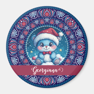 Personalized Christmas Kawaii Bear Dot Mandala Magnet