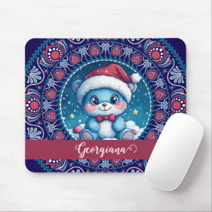 Personalized Christmas Kawaii Bear Dot Mandala Mouse Pad
