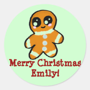 Personalized Christmas kawaii Gingerbread Man Classic Round Sticker