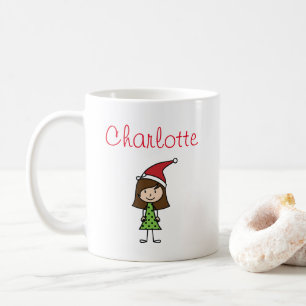 personalized christmas kids girl character coffee  mug