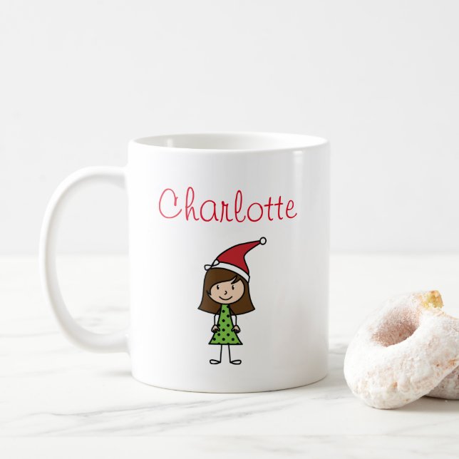 personalized christmas kids girl character coffee  mug (With Donut)