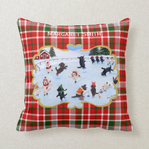 Personalized Christmas Labrador Ice Skating Throw Pillow