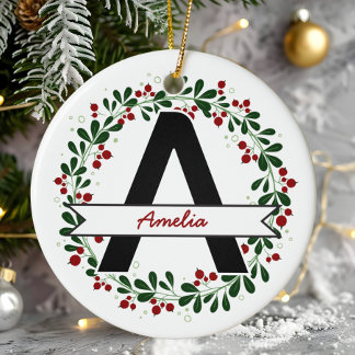 Personalized Christmas Letter Name Custom Initial Ceramic Ornament