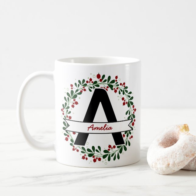 Personalized Christmas Letter Name Custom Initial Coffee Mug (With Donut)