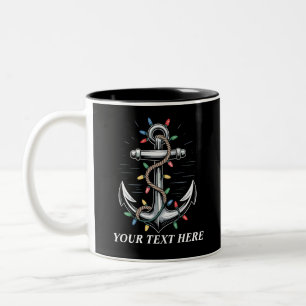 Personalized Christmas Lights Boating Sailing  Two-Tone Coffee Mug